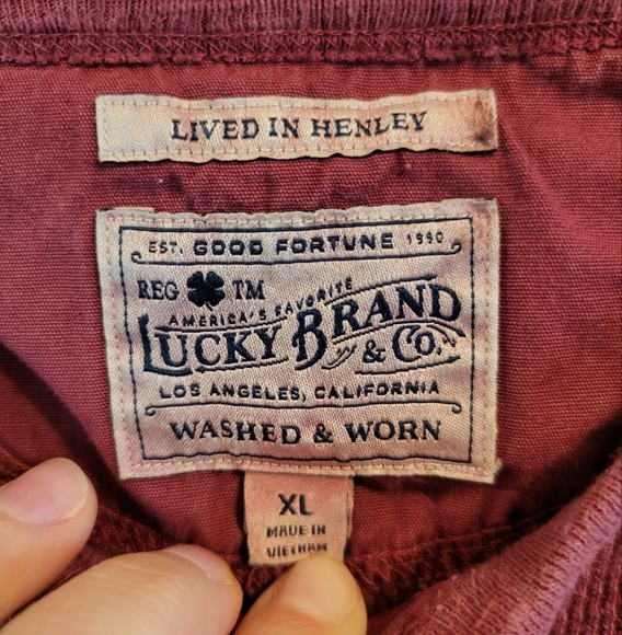 Lucky Brand Maroon Lived In Henley Long Sleeve Shirt - Picture 3 of 5